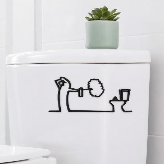 Wandkunst Lustiges Badezimmer-Schild, 3D-gedruckte minimalistische Linien-Toiletten-Wohnzimmerkunst, Schwarze moderne Heimdekoration für Waschraum, Humorvoll