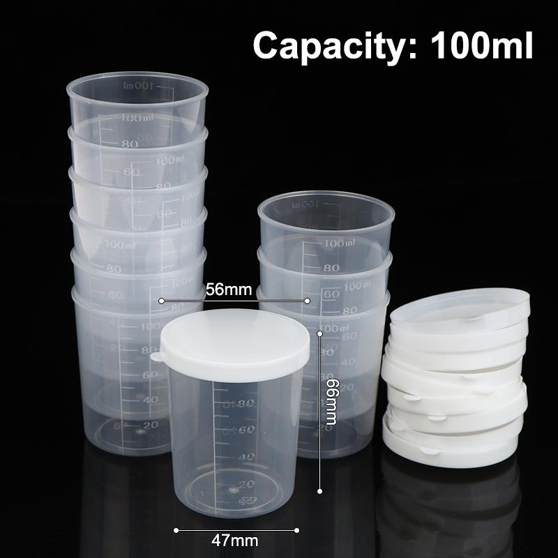 10Pcs Plastic Measuring Cup Set with Lids-Graduated Lab/Kitchen Storage Cups,Leakproof Small Container for Liquids & Powders