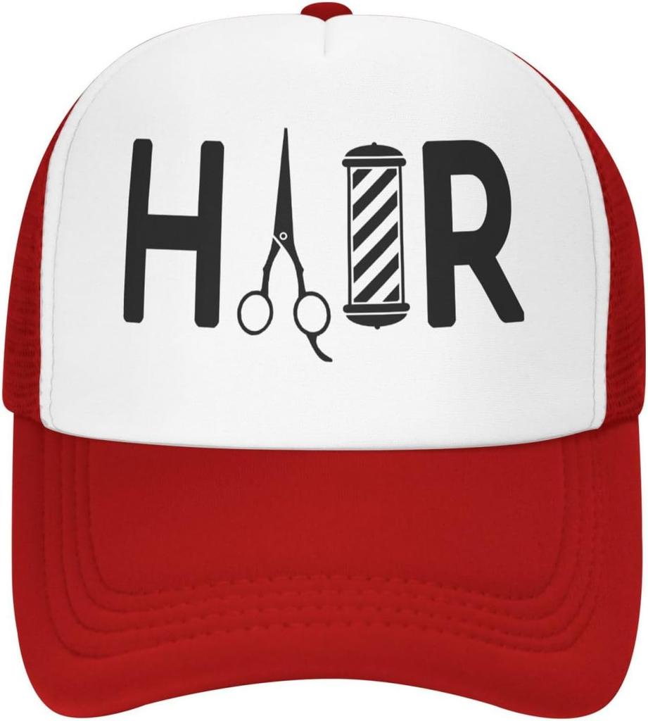Hair Barber Pole Scissors Graphic Trucker Hat Polyester Adjustable Mesh Baseball Cap Casual