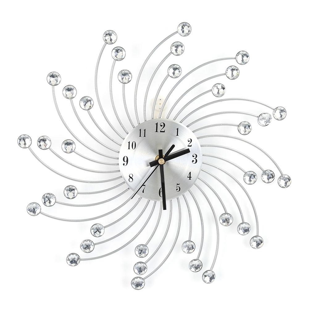 Silberne Metall Wanduhr mit Diamanten verziert Heim Büro Zimmer Moderne Dekoration