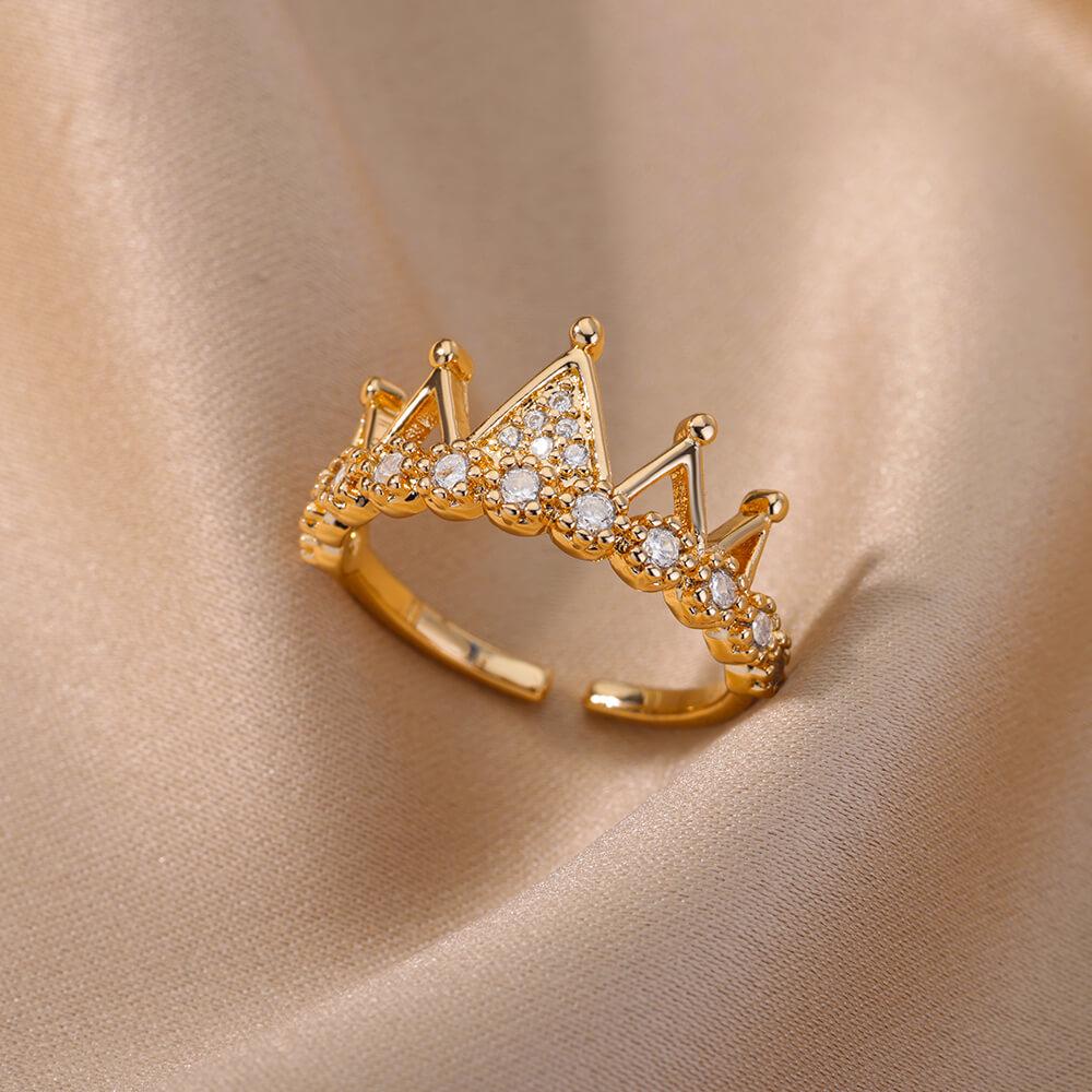 18K Goldplattierter offener Ring mit Zirkonia-Blattdesign - Luxuriös, Anlaufgeschützt, Ideal für Frauen