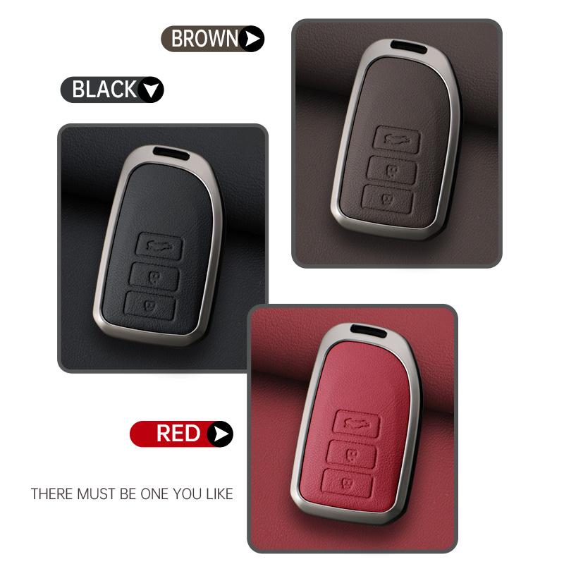 Car Zinc Alloy Leather Key Cases Holder Cover Chain For Toyota Prado Land Cruiser Camry CHR RAV4 3Buttons Protective Shell Bag