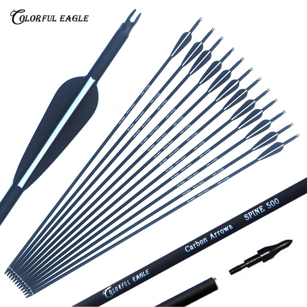 Archery 28/30/31 Inch Spine 500 Carbon Arrows With Steel Point for Compound Recurve Bow Hunting Shooting 5