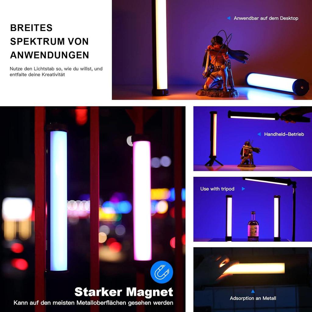 Soonpho Pack of 2 RGB Light Tube Stick LED Light Stick Studio with 4000 mAh Battery, 2500 K-8500K, Adjustable Brightness, 21 Effects for TikTok