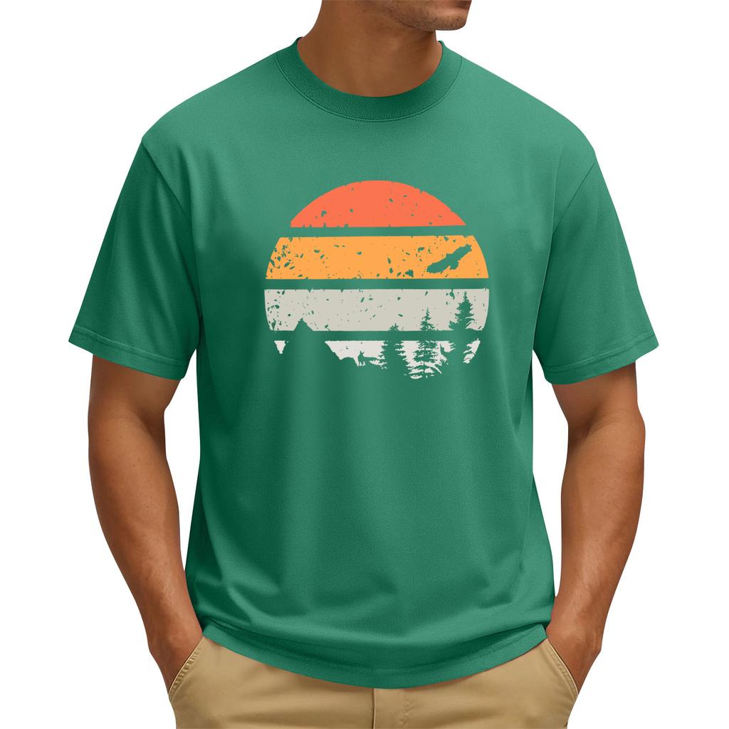 Men's Printed Round Neck T-Shirt Casual Sports Short-Sleeve Top