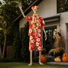 Skelett Kostüm Set mit rotem Urlaubshemd, Halloween Skelett Umhang und großen Skelett Dekorationen für den Außenbereich