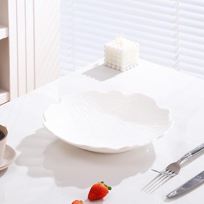ZISIZ Japanese Irregular 3-Compartment Ceramic Plates with Stone Texture, White (Set of 4)