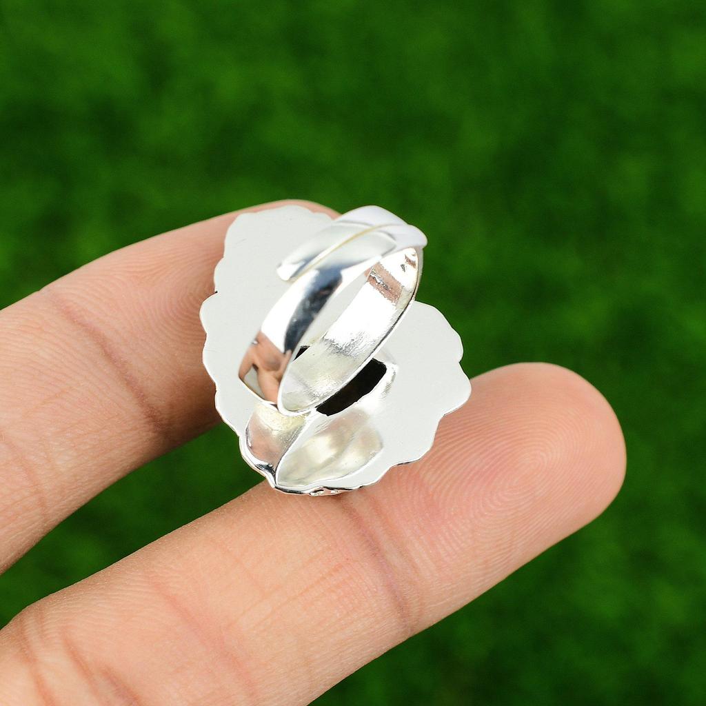 925 Sterling Silver Moroccan Seam Agate Gemstone Stackable Wedding Ring Size Yes