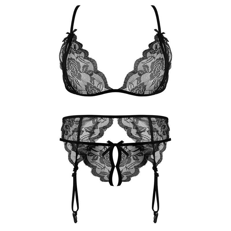 Woman Sexy Hot Lace Erotic Lingerie Sets BDSM Underwear 5pcs / Sets See Through Bra+Panties +Garter Belt +Stockings Adults Sex Lingerie and Panty