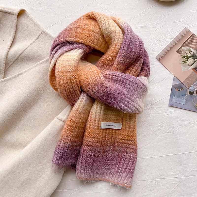 Containing wool gradual change age-reducing girl wind new scarf women's winter versatile knitted wool scarf men