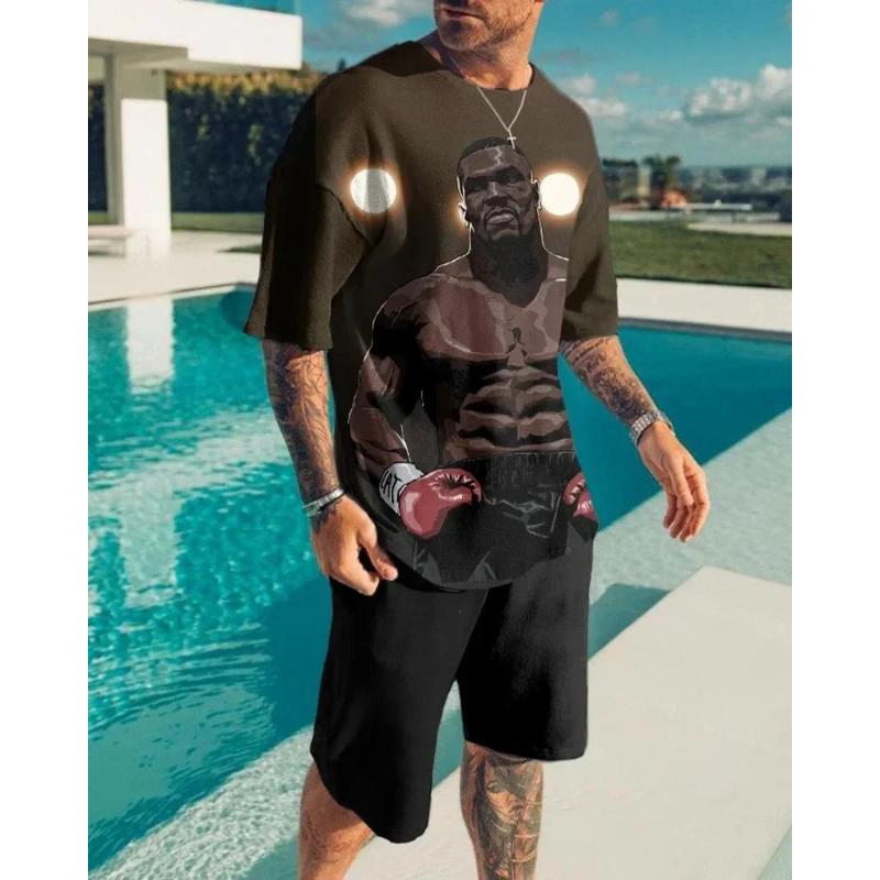 Men's Skull Print Short Sleeve T-Shirt Oversized Casual Sportswear Breathable Shorts 2024 Summer Fashion Shorts Short Sleeve Set