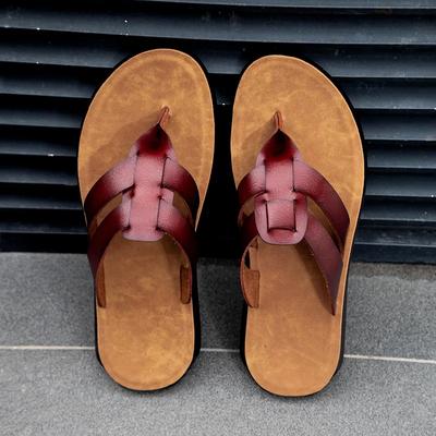 New Arrival Man's Leather Sandals Stylish Beach Slippers Quick Dry Wading Aqua Shoes Handmade Summer Flip-flops Male Half Drag