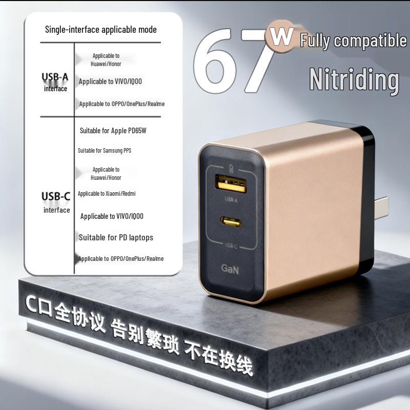 Gallium Nitride 67W Dual-Port Charger for Huawei, Xiaomi, Samsung, OP, IQ Tablet, Laptop - Fast Charging Adapter