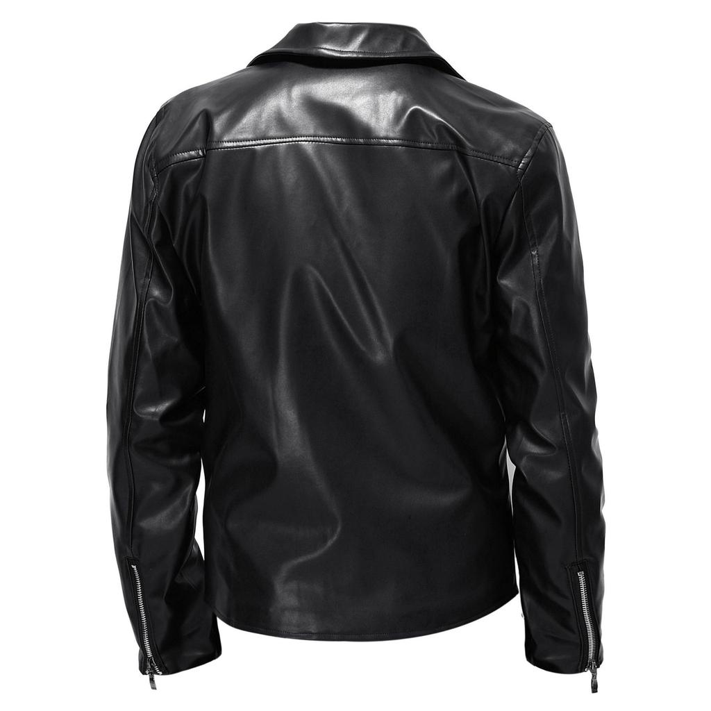 Men's Leather Jacket Spring And Fall Leather Jacket Handsome Horizontal Zipper Biker Suit Large Size Jacket