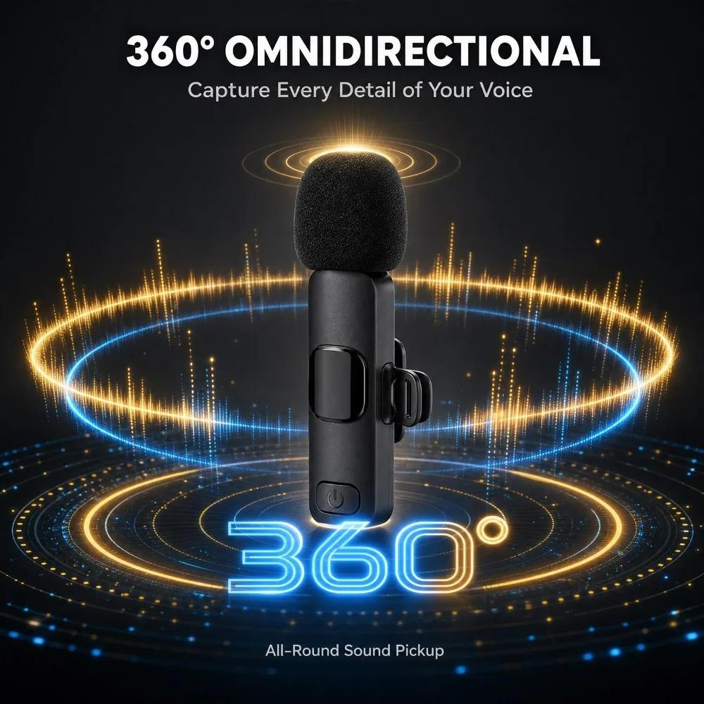 6in1 Portable Wireless Lavalier Microphone 1-to-2 Mini Audio Video Recording Type-C Mic for IPhone Android Live Broadcast GamingGood Product