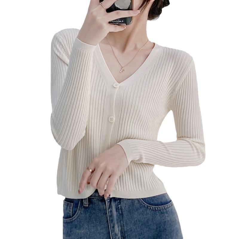 Outer knitted cardigan women's spring and autumn long-sleeved thin 1116 new high-waisted short V-neck slim-fit sweater jacket