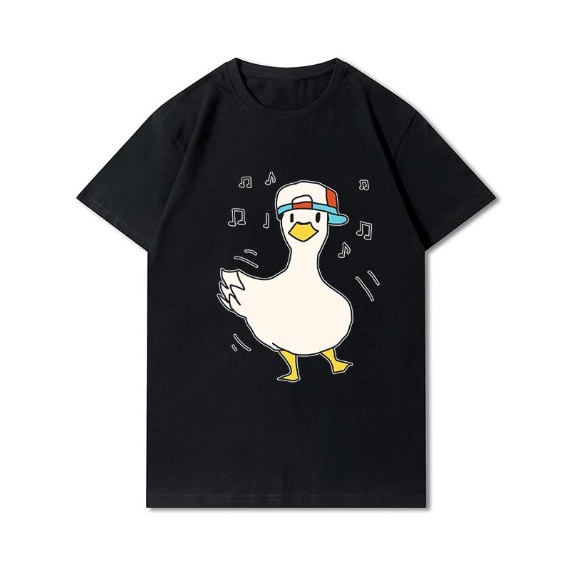 Letní trička větší velikosti pro ženy Whisling Duck Potištěné Neformální tričko s krátkým rukávem Topy 100% bavlna Oversize O Trička s výstřihem