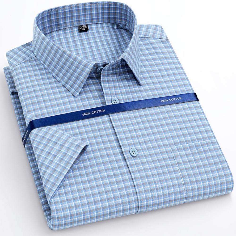 

Men s Shirt Short Sleeved Spring Autumn 100% Cotton Shirts Comfortable Breathable Business Casual Stripe Color 38-53 43
