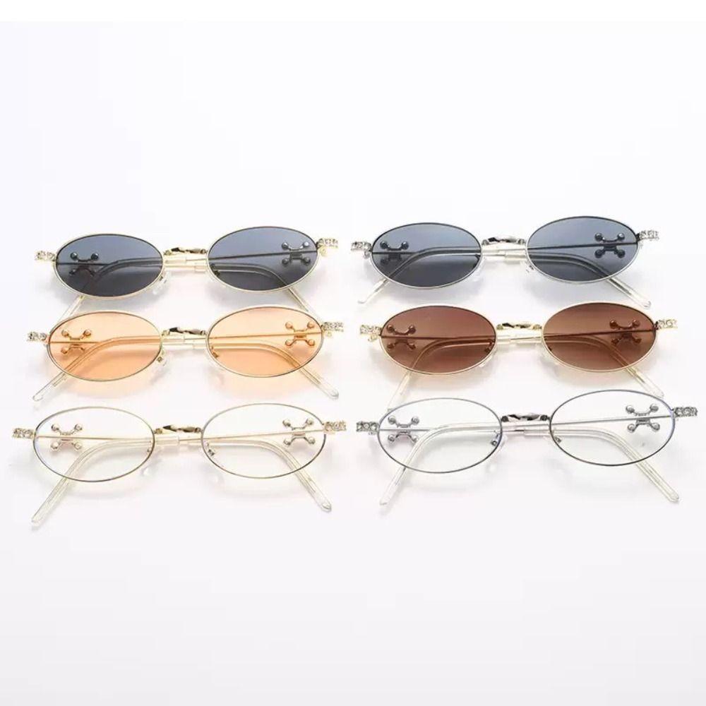 Bling Oval Women Eyewear Y2k Anti-Blue Light Spectacles Simple Rhinestone Sunglasses  Travel