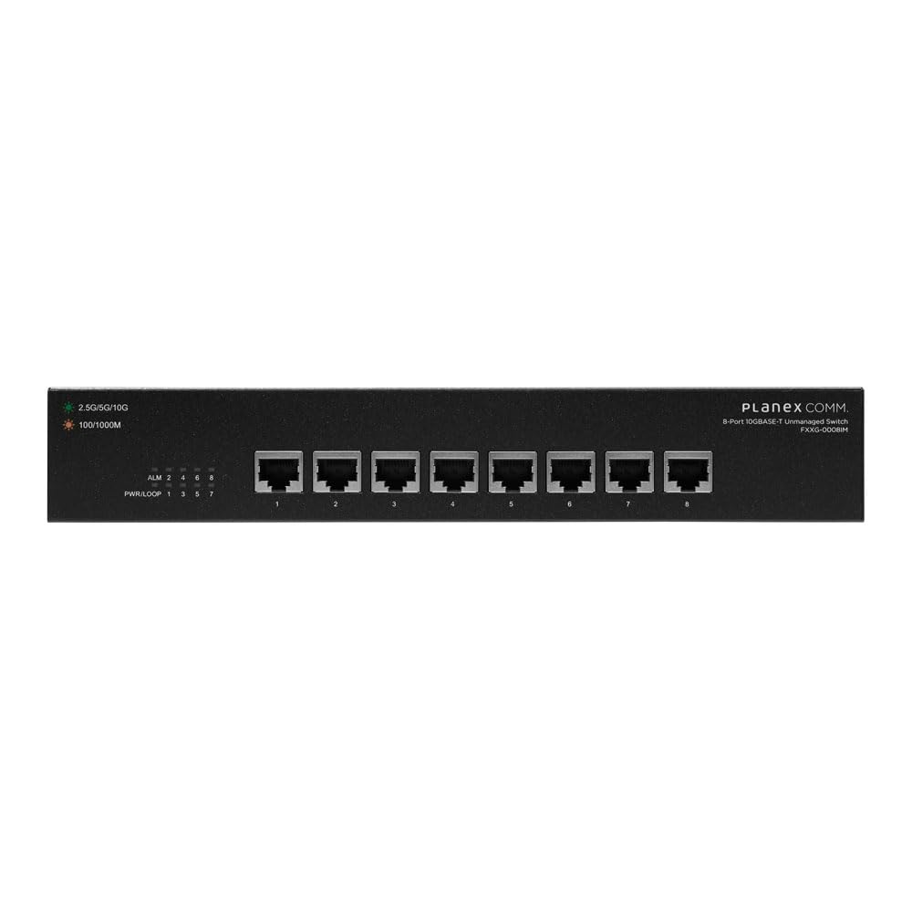 Planex Unmanaged Switch with 10GbE Metal Loop Detection and and Power Supply FXXG-0008IM 8-Port Ethernet, Housing, Prevention, Built-in