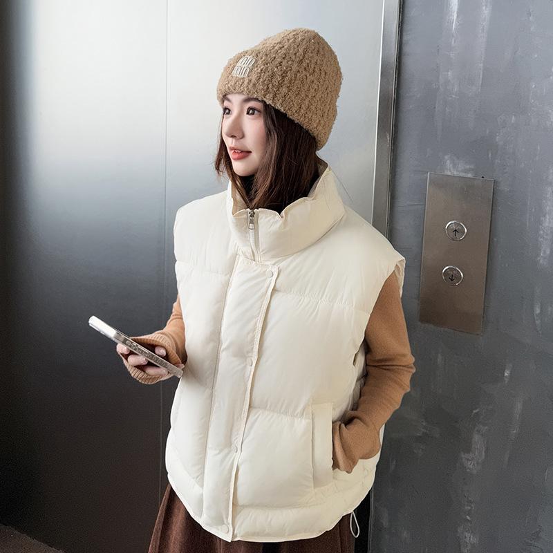 Down Cotton Clothes Vest Women's Autumn and Winter New Loose Cotton Vest Solid Color Cotton Clothes Vest Jacket