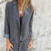 Women's Casual Loose Pocket Denim Jacket - Long Sleeve Solid Color for Summer & Autumn 2024