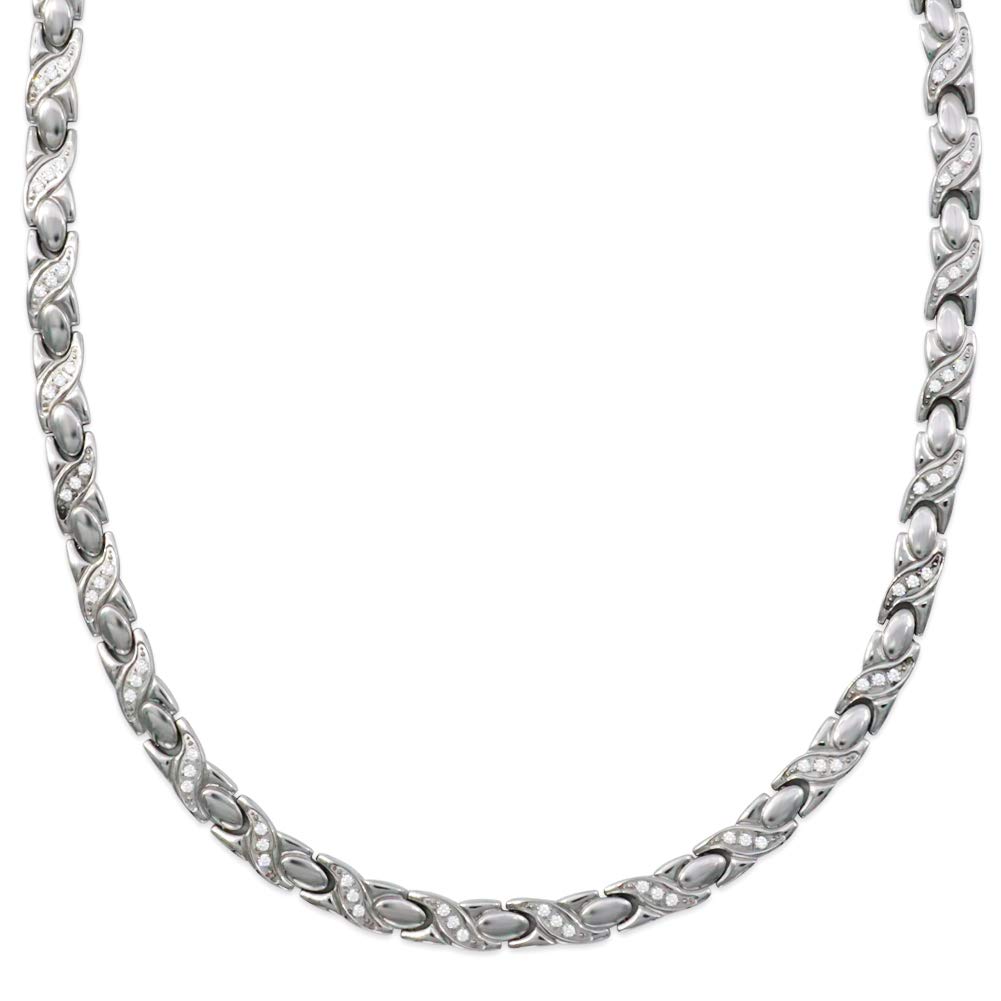 Fitaco Necklace with Zircon, Germanium, Hematite, Stainless Steel, Elegant Fashion Gift, Silver