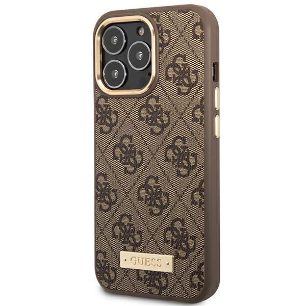 Funda para iPhone 14 Pro Guess 4G Placa con Logo MagSafe Marrón