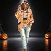 Women's Halloween Printed Hooded Pullover Top with 3/4 Sleeves for Casual Everyday Wear