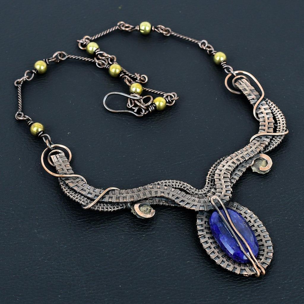 Blue Sapphire Necklace, Handmade Gemstone Necklace, 925 Solid Sterling Silver Necklace Antique Jewelry, For Engagement Gift
