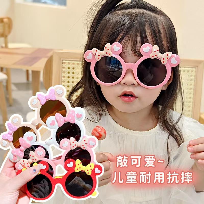 Cute Mickey Children'S Sunglasses Girl, Cartoon Minnie Bow Sunscreen Sunglasses Glasses