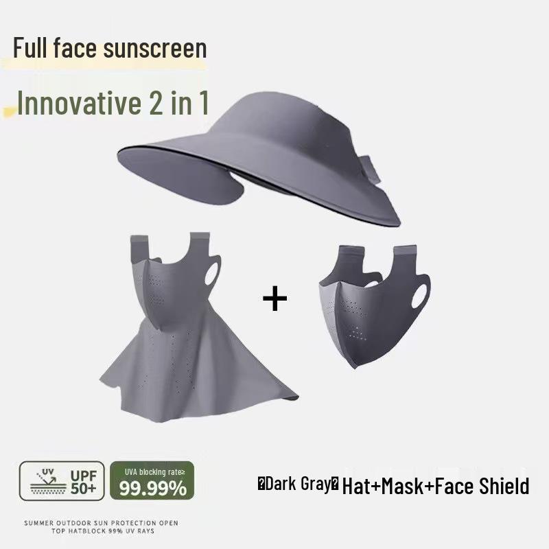Women's UV Protection Facekini: Removable Ice Silk Mask with Brim, Full Face & Neck Shield.