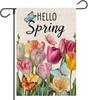 Hello Spring Garden Ag 12x18 Inch Double Sided Colorful Watercolor Tulips Outside Seasonal Farmhouse Yard Ag Outdoor Dec