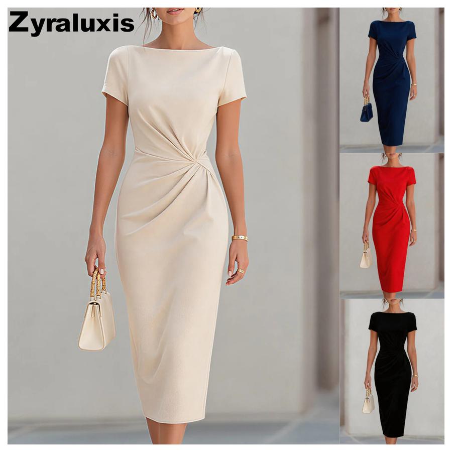 Abito Elegante da Sera Cocktail con Vita Arricciata Donna