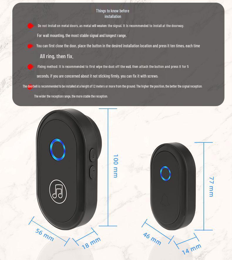 Long-Range Home Wireless Doorbell with Dual Receivers and Remote Control for Seniors