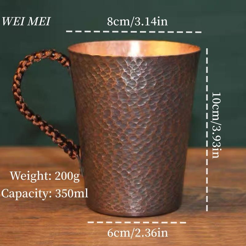 Vintage Copper Breakfast Coffee Mug,Multiple Sizes Handcrafted Hammer Texture Camping Water Mule Tea Cup,Woven Handle Tableware