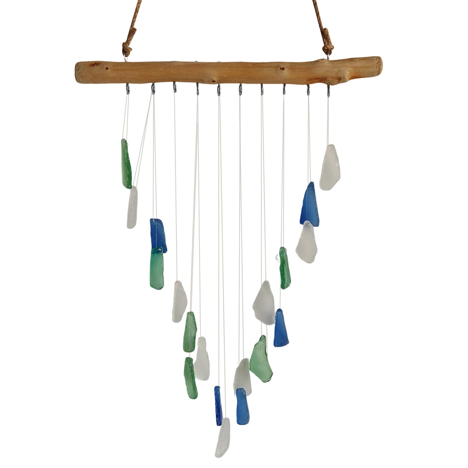 

Богемские ручные ветряные колокольчики из морского стекла, разноцветное морское стекло, прибрежный декор для дома, настенное искусство из морского стекла для любителей природы, уникальный подарок синий