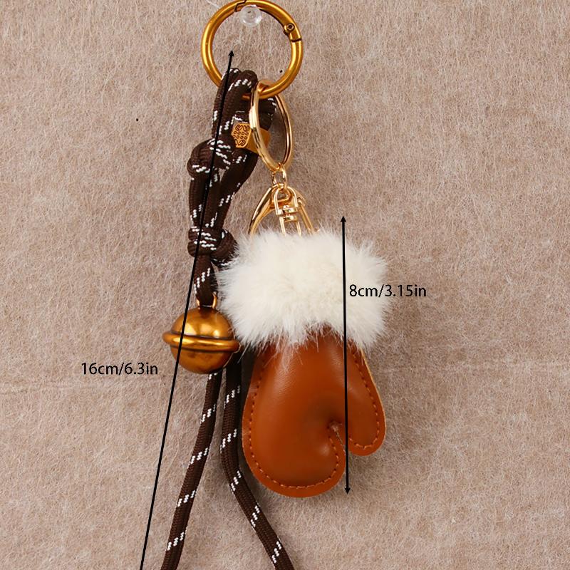 1Pcs Simple Birthday Christmas Pendant Cute Versatile Leather Glove Keychain Creative Metal Bell Braided Rope Bag Charm Decor