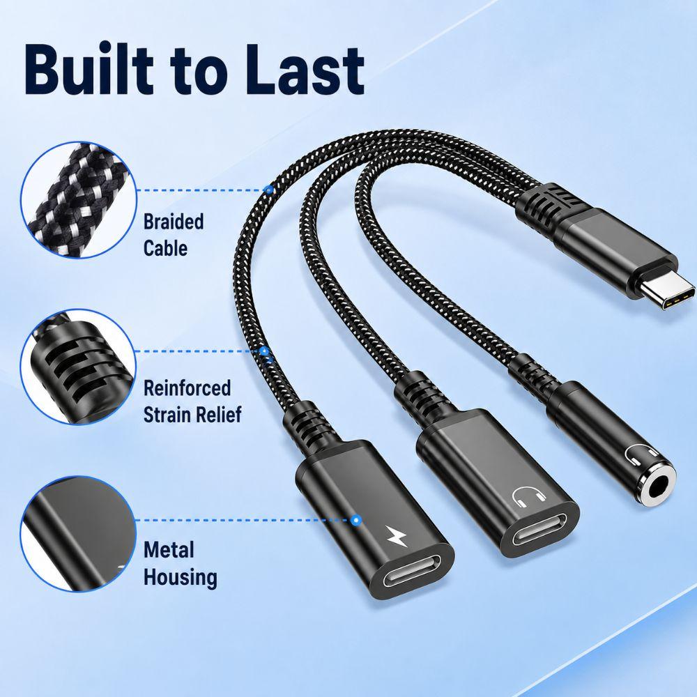 Dual Type-C Port Type-C Audio Adapter 3 In 1 Type-C Splitter Dongle  for Laptop Phone Tablet