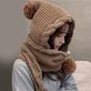 Knitted Scarf Hat with Pompoms Ball and EarFlaps Soft Pullover Hat Winter Accessory Unisex Headwear for Outdoor Activity