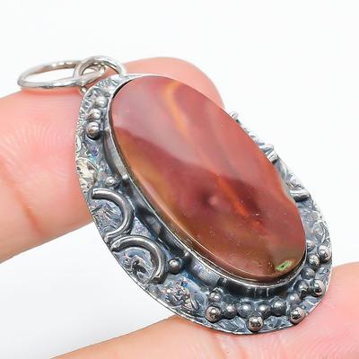 Natural Mookaite Gemstone Handmade 925 Sterling Silver Pendant 2.05" O4u45