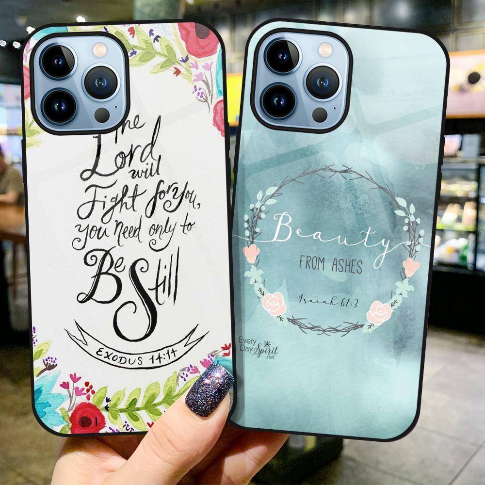 Pouzdro s květinovým textovým štítkem pro iPhone 14 13 11 12 Pro Max Mini Xs Xr X 7 8 6s Plus Se 2022 Ochranné tvrzené sklo Zadní kryt