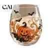 Pumpkin Ghost Glass Halloween Tumbler, Embossed Cat Bat Drinking Glass, Spooky Kitchen Decor Stemless Beverage Cups, Seasonal Drinkware for Party Home