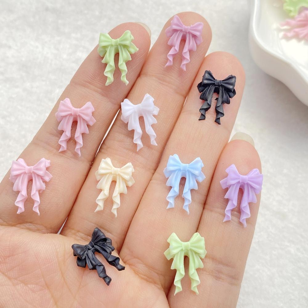 50PCS Mixed Resin Cute Mini Colorful Bow Streamer Flat Back Rhinestone DIY Nail Art Applique Crafts Accessories