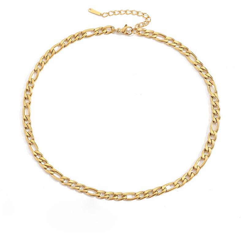 Unisex Figaro Chain Necklace in Gold Titanium Stainless Steel
