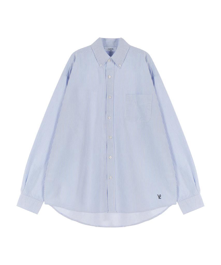 Bajal Vz Logo Big Oversized Oxford Stripe Shirt Sky Blue