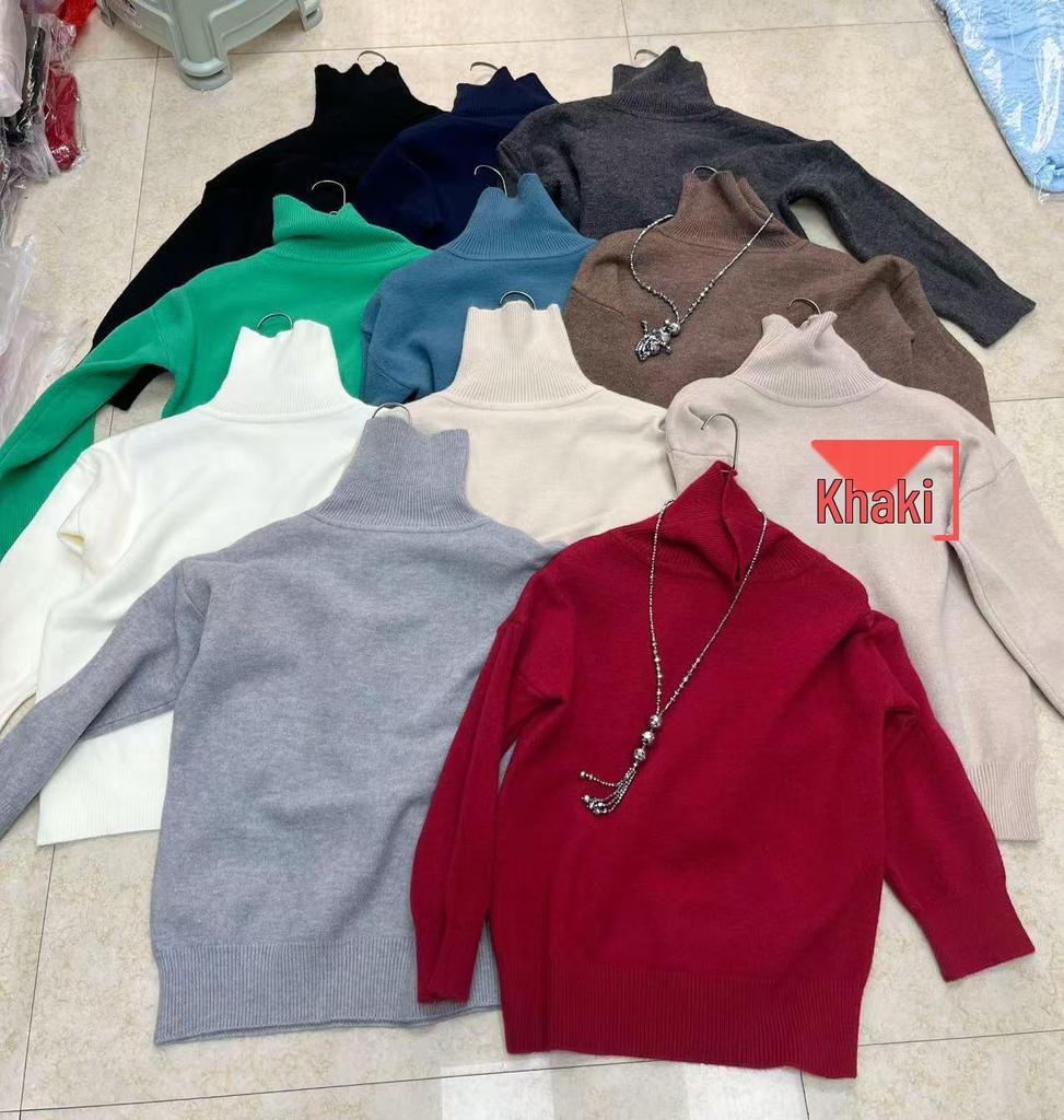 2025 Europejsko-Amerykański Luźny Sweter Damski z Wysokim Dekoltem - Jesienno-Zimowy Wszechstronny Podkoszulek Bazowy