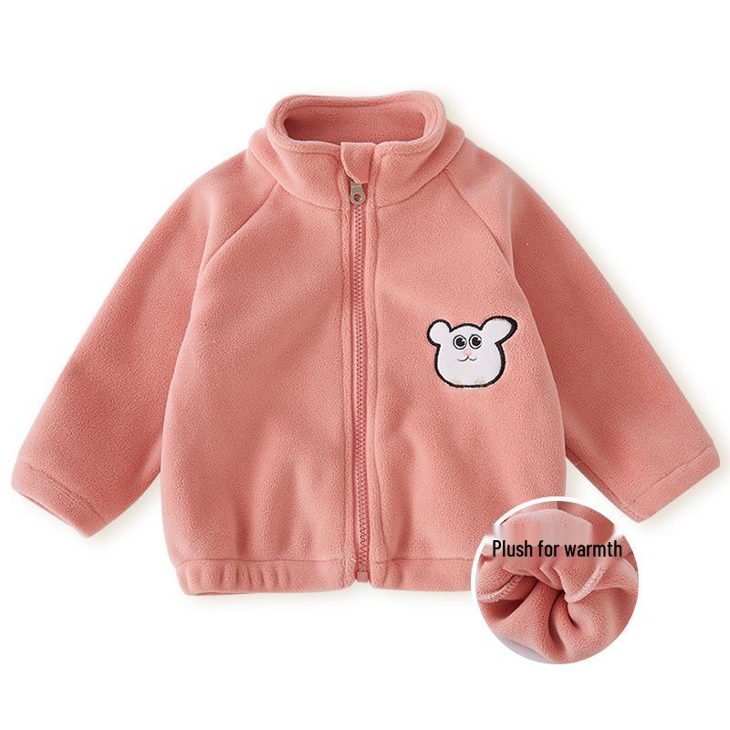 Korean Style Thickened Velvet Baby Coat for Boys and Girls - Autumn/Winter Solid Color Toddler Top