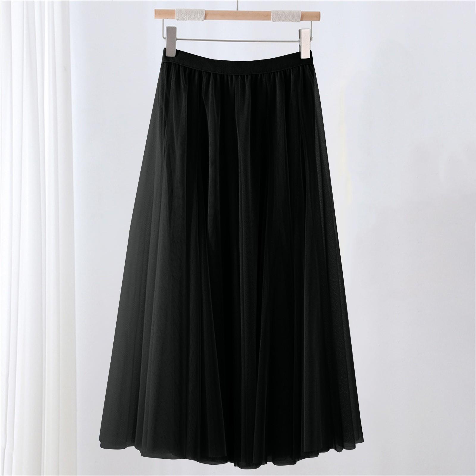 

Women s Solid Color Mesh Skirt With Elastic Band Large Swing Mid Length Skirt 85 чорний