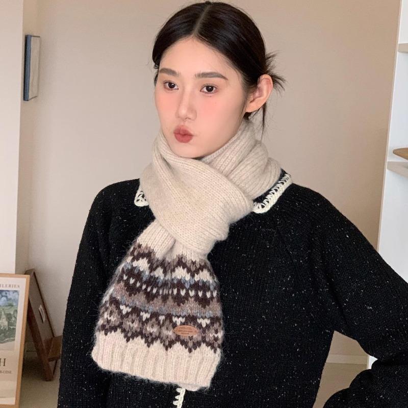 Green Christmas~ Retro Fair Island Jacquard Scarf Women's Winter New Warm Thickened Knitted Scarf